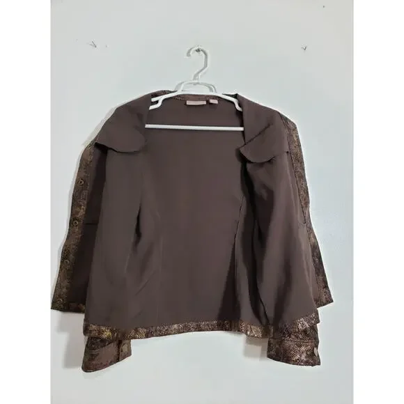 (S5) Y2K Chico's Womens Bomber Jacket Size 0 (S) Metallic Mobwife Office Siren - Picture 5 of 5
